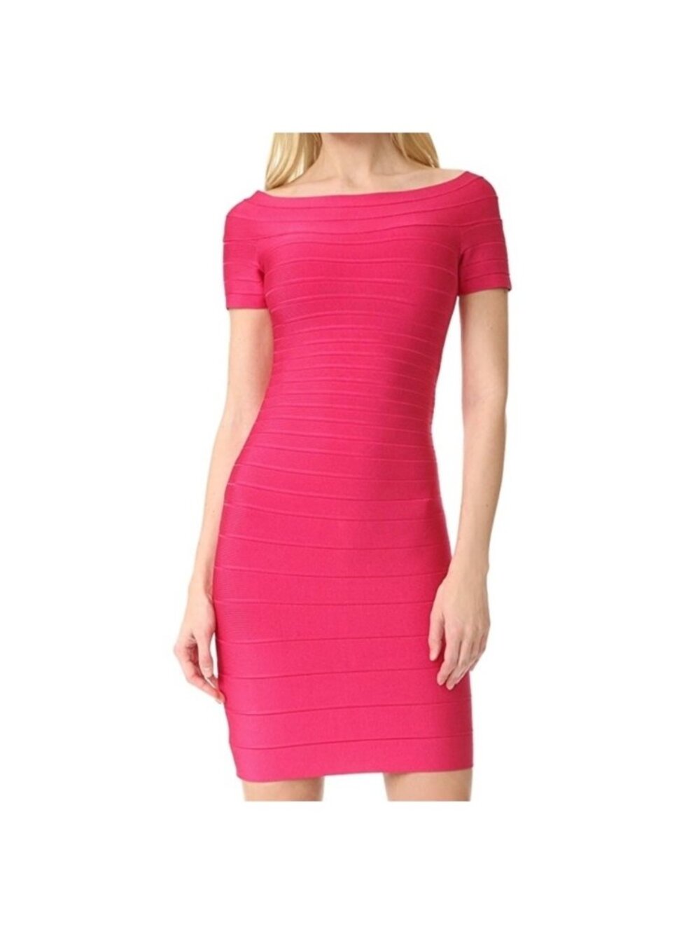 Herve Leger Carmen Bandage Dress Bright Rose Off the Shoulder‎ Bodycon Mini XS